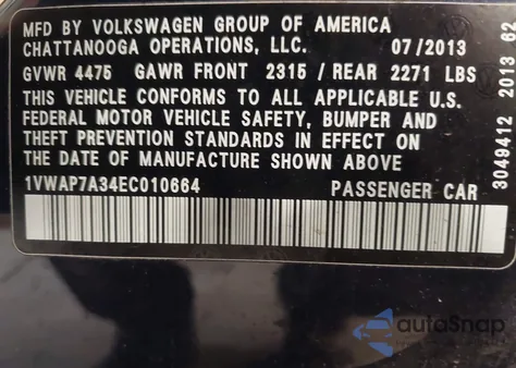 2014 Volkswagen Passat 2.5L Wolfsburg Edition from USA, damaged, VIN 1VWAP7A34EC010664